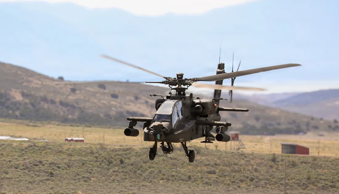 AH-64 Apache attack helicopter in flight