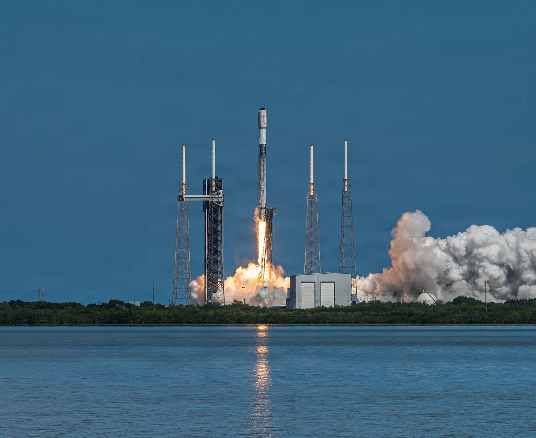 Rocket launching at dusk